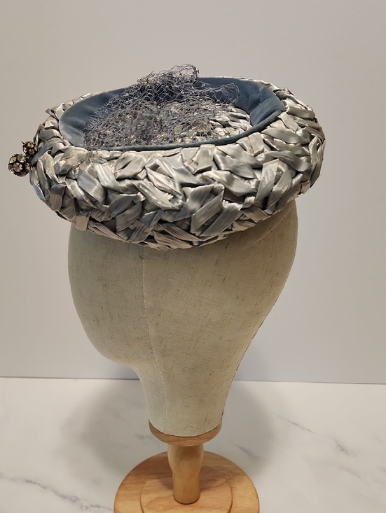 Adele Clairs Vintage  Silver & Blue  Hat with Netting